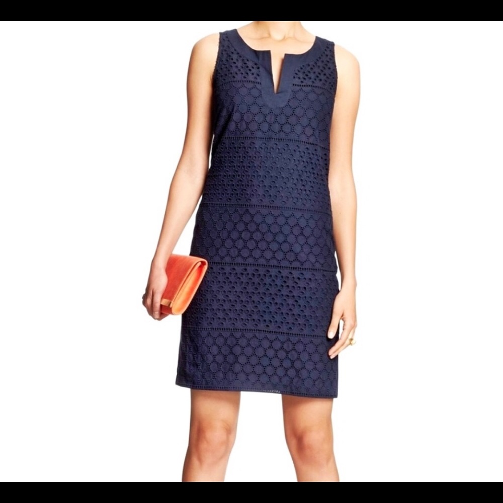 Banana Republic Navy Eyelet Sheath Dress